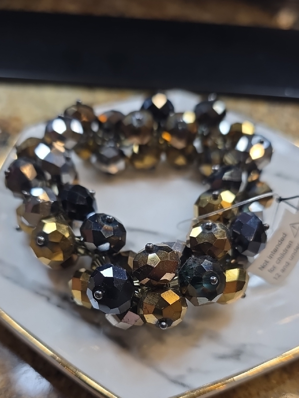 Cake Faceted Bead Stretch Bracelet - Gold, Bronze & Black